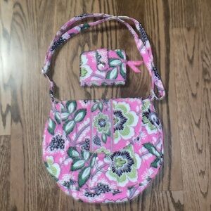 Vera Bradley Flap Shoulder Bag Quilted Pink Green Black White Floral Crossbody.